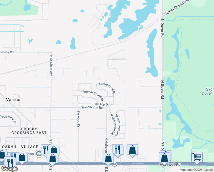 map of restaurants, bars, coffee shops, grocery stores, and more near 618 Somerstone Drive in Valrico