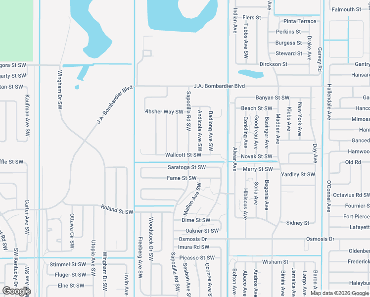 map of restaurants, bars, coffee shops, grocery stores, and more near 1990 Sapodilla Road Southwest in Palm Bay