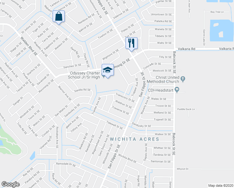 map of restaurants, bars, coffee shops, grocery stores, and more near 1448 Transcoro Street Southeast in Palm Bay