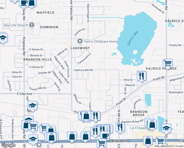 map of restaurants, bars, coffee shops, grocery stores, and more near 606 Morrill Court in Valrico