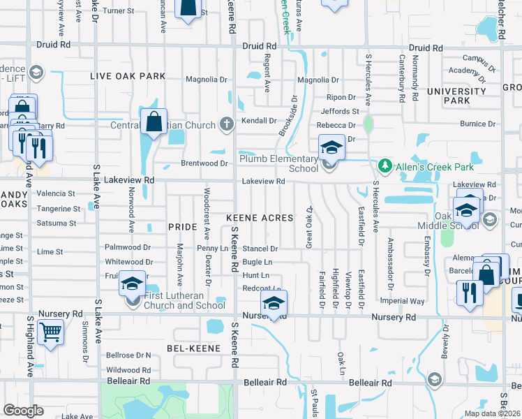 map of restaurants, bars, coffee shops, grocery stores, and more near 1330 Weber Drive in Clearwater