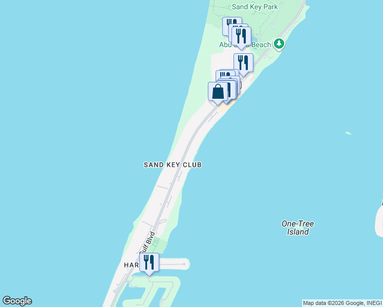 map of restaurants, bars, coffee shops, grocery stores, and more near 1371 Gulf Boulevard in Clearwater