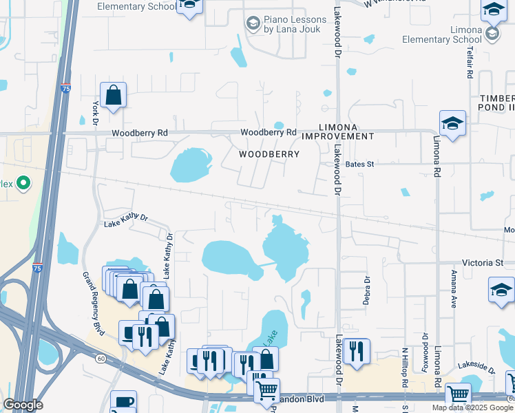 map of restaurants, bars, coffee shops, grocery stores, and more near 2008 Camp Florida Road in Brandon