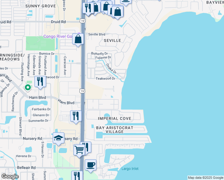 map of restaurants, bars, coffee shops, grocery stores, and more near 19369 US Highway 19 North in Clearwater
