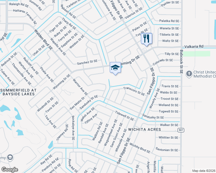 map of restaurants, bars, coffee shops, grocery stores, and more near 1979 Sandia Road Southeast in Palm Bay