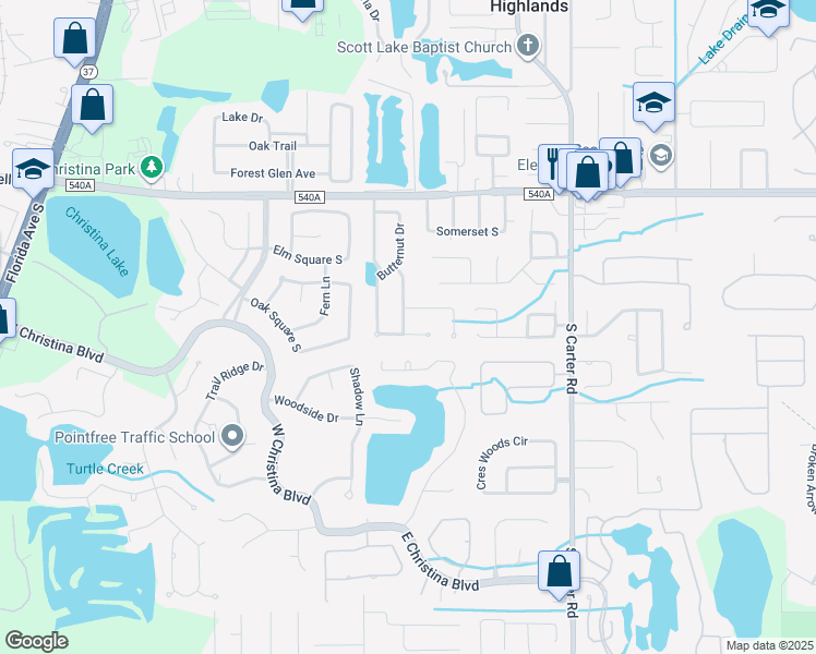 map of restaurants, bars, coffee shops, grocery stores, and more near 619 Butternut Place in Lakeland
