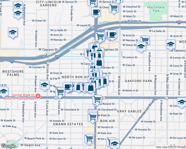 map of restaurants, bars, coffee shops, grocery stores, and more near 324 North Dale Mabry Highway in Tampa