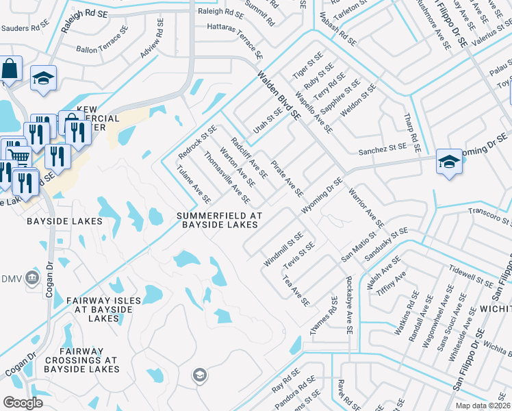 map of restaurants, bars, coffee shops, grocery stores, and more near 1011 Tetzel Street Southeast in Palm Bay