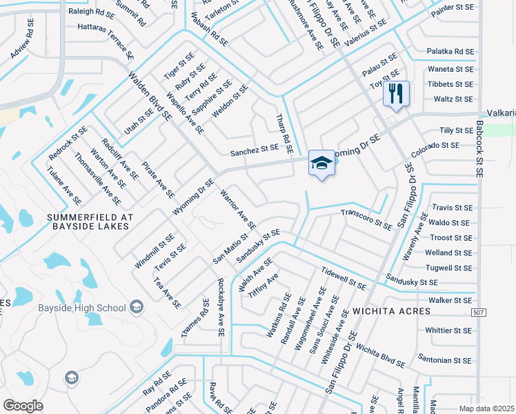 map of restaurants, bars, coffee shops, grocery stores, and more near 1869 Sandia Road Southeast in Palm Bay