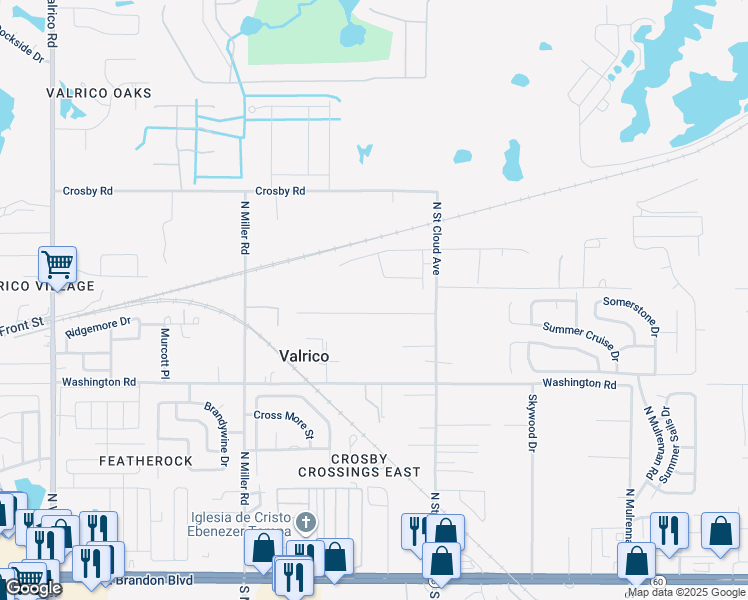 map of restaurants, bars, coffee shops, grocery stores, and more near 2722 Viola Lane in Valrico