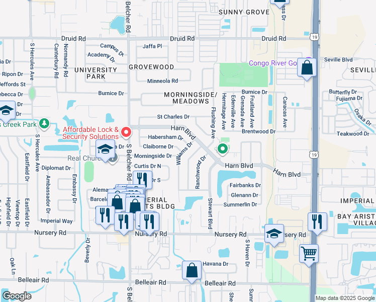 map of restaurants, bars, coffee shops, grocery stores, and more near 1331 Williams Drive in Clearwater
