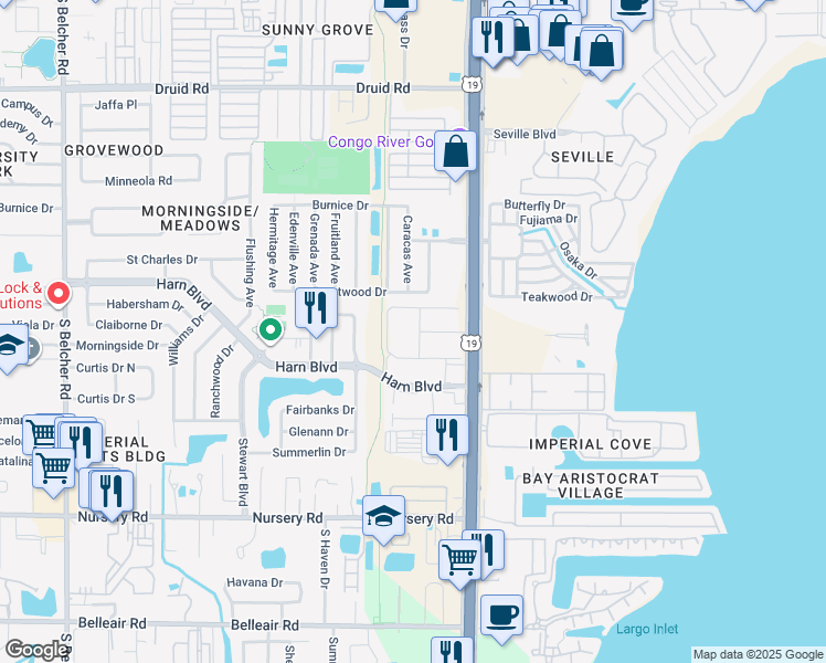 map of restaurants, bars, coffee shops, grocery stores, and more near 19320 U.S. 19 in Clearwater