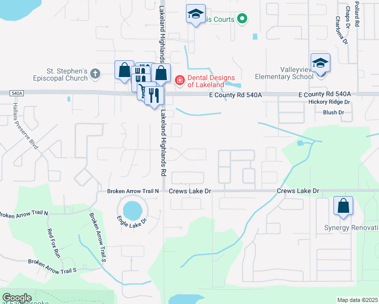 map of restaurants, bars, coffee shops, grocery stores, and more near 2316 Flaming Arrow Drive in Lakeland