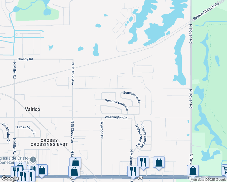 map of restaurants, bars, coffee shops, grocery stores, and more near 636 Wave Crest Circle in Valrico