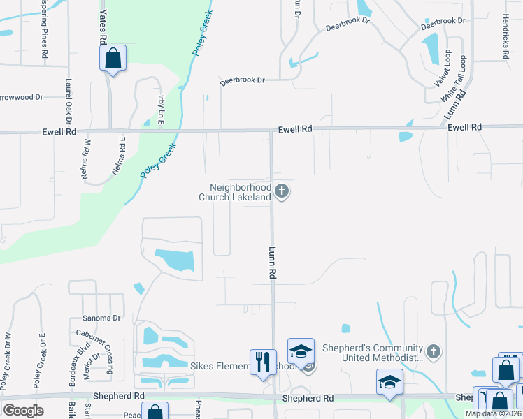 map of restaurants, bars, coffee shops, grocery stores, and more near 6439 Lunn Road in Lakeland