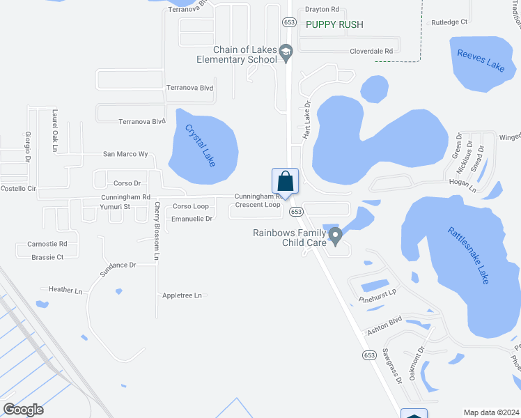 map of restaurants, bars, coffee shops, grocery stores, and more near 6661 Crescent Loop in Winter Haven