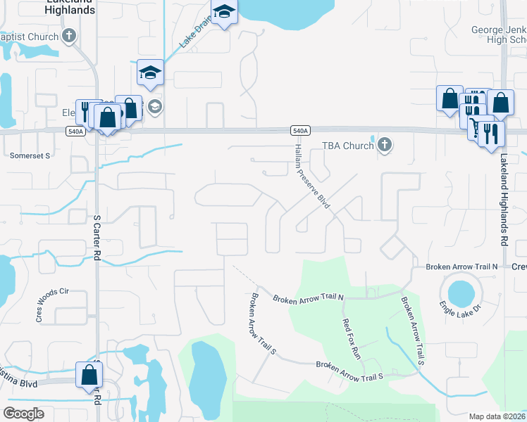 map of restaurants, bars, coffee shops, grocery stores, and more near 6538 Eagle View Loop in Lakeland