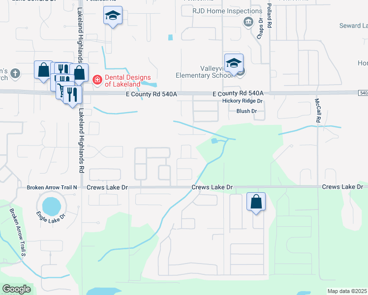map of restaurants, bars, coffee shops, grocery stores, and more near 2623 Hickory View Loop in Lakeland