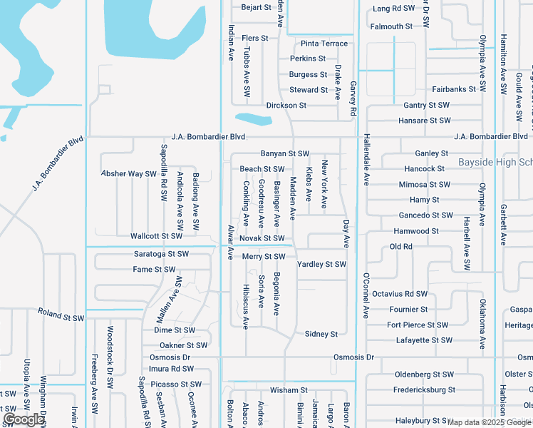 map of restaurants, bars, coffee shops, grocery stores, and more near 1961 Goodreau Avenue in Palm Bay