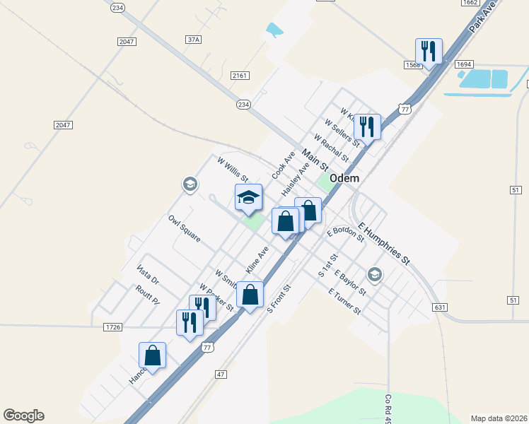 map of restaurants, bars, coffee shops, grocery stores, and more near 811 Cook Avenue in Odem