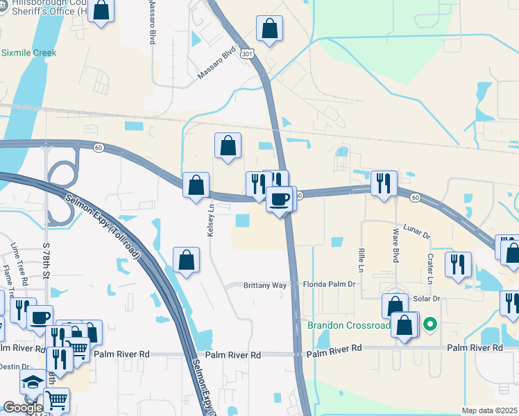 map of restaurants, bars, coffee shops, grocery stores, and more near 9005 East Adamo Drive in Tampa