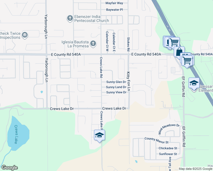 map of restaurants, bars, coffee shops, grocery stores, and more near 4120 Sunny Land Drive in Lakeland