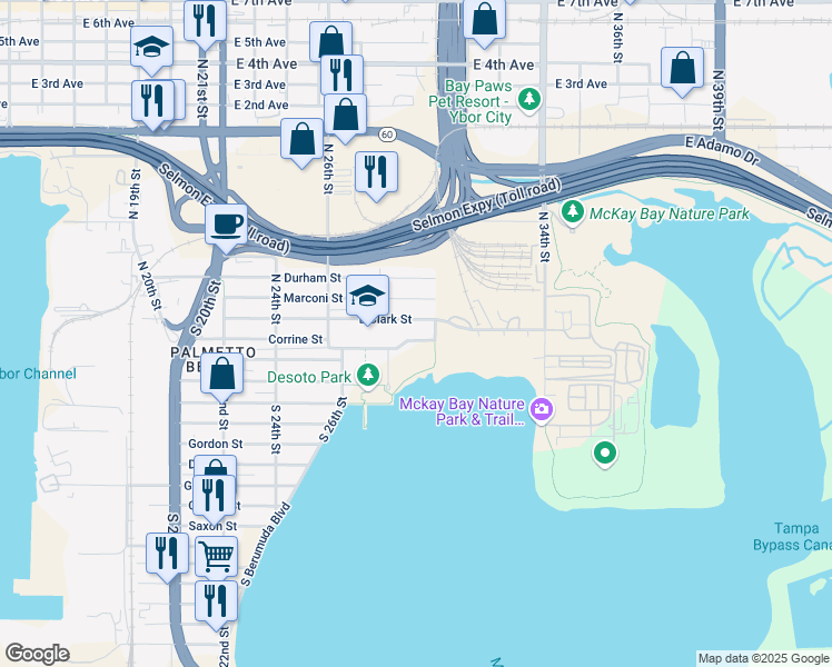 map of restaurants, bars, coffee shops, grocery stores, and more near 2808 East Clark Street in Tampa