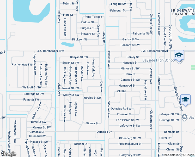 map of restaurants, bars, coffee shops, grocery stores, and more near 1970 Day Avenue in Palm Bay