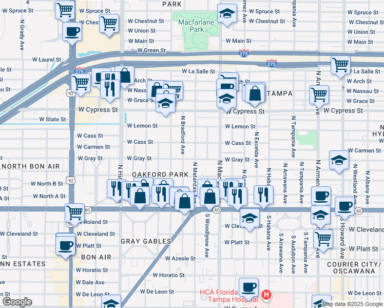 map of restaurants, bars, coffee shops, grocery stores, and more near 516 North Matanzas Avenue in Tampa