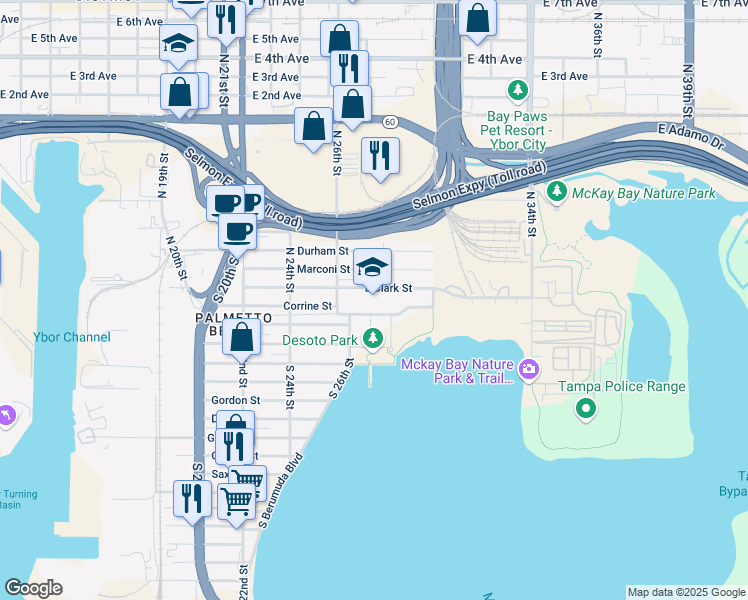 map of restaurants, bars, coffee shops, grocery stores, and more near 2618 East Clark Street in Tampa