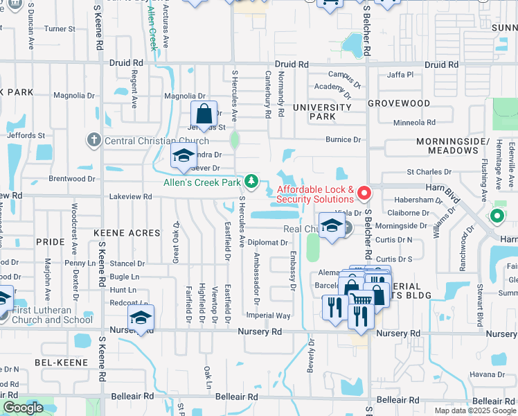 map of restaurants, bars, coffee shops, grocery stores, and more near 1281 South Hercules Avenue in Clearwater