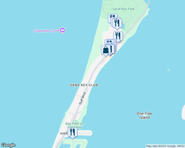 map of restaurants, bars, coffee shops, grocery stores, and more near 1310 Gulf Boulevard in Clearwater