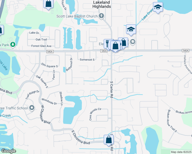 map of restaurants, bars, coffee shops, grocery stores, and more near 837 Mikasuki Drive in Lakeland