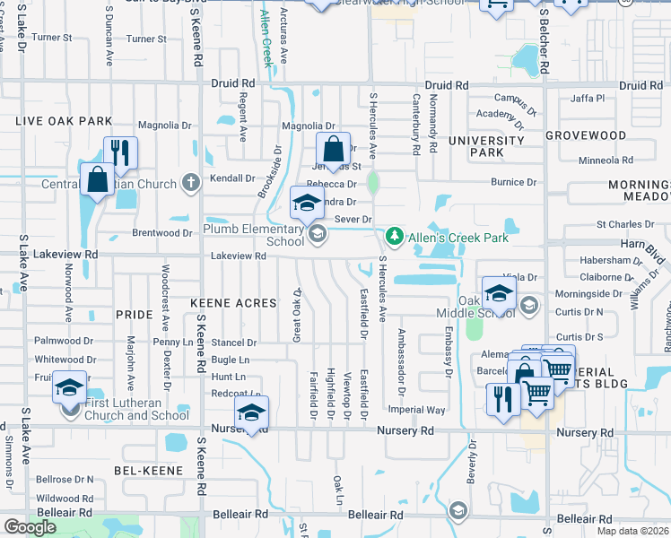 map of restaurants, bars, coffee shops, grocery stores, and more near 1309 Viewtop Drive in Clearwater