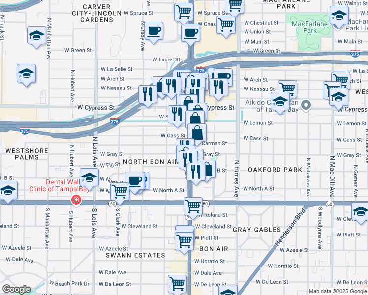 map of restaurants, bars, coffee shops, grocery stores, and more near 602 U.S. 92 in Tampa