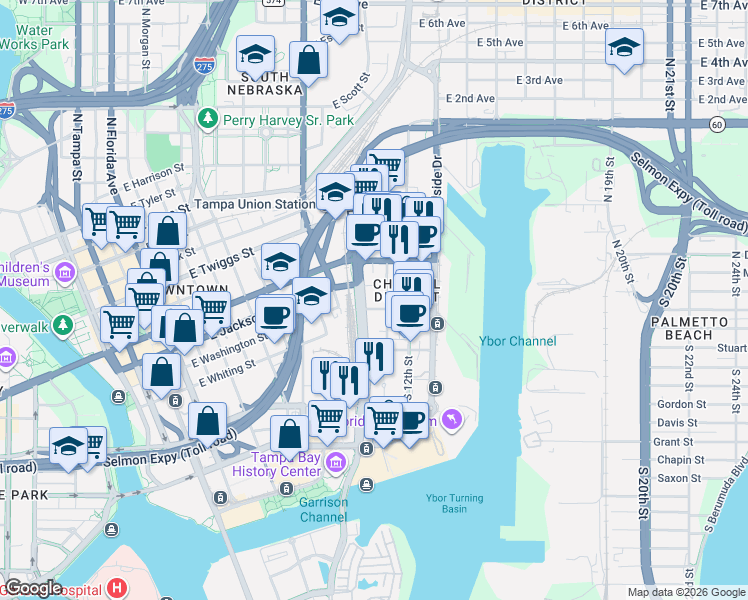 map of restaurants, bars, coffee shops, grocery stores, and more near 217 North 11th Street in Tampa