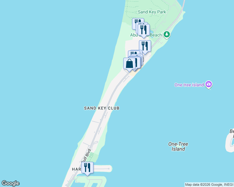 map of restaurants, bars, coffee shops, grocery stores, and more near 1351 Gulf Boulevard in Clearwater