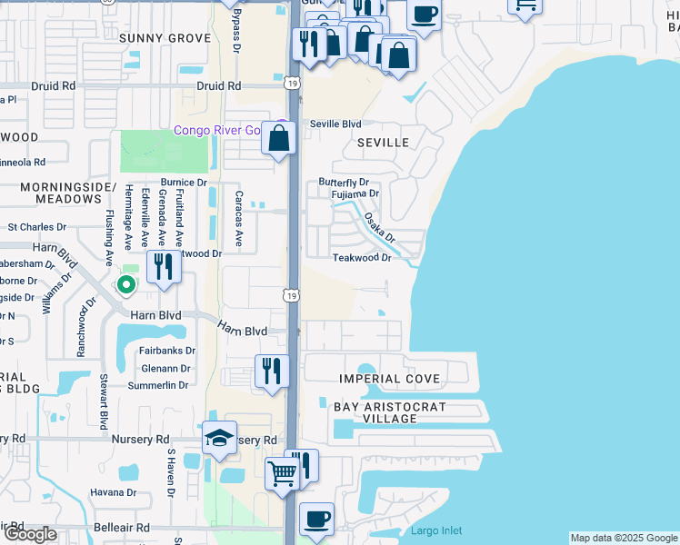 map of restaurants, bars, coffee shops, grocery stores, and more near 19387 US Highway 19 North in Clearwater
