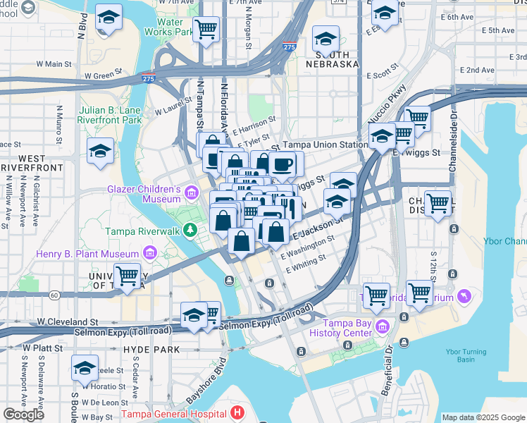 map of restaurants, bars, coffee shops, grocery stores, and more near in Tampa