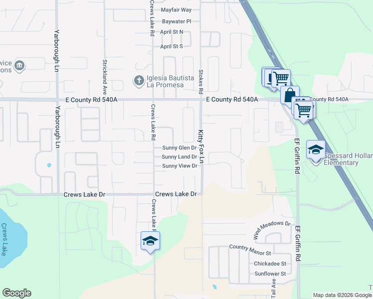 map of restaurants, bars, coffee shops, grocery stores, and more near 4221 Sunny Glen Drive in Lakeland