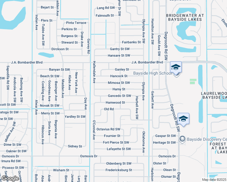 map of restaurants, bars, coffee shops, grocery stores, and more near 518 Hamy Street in Palm Bay