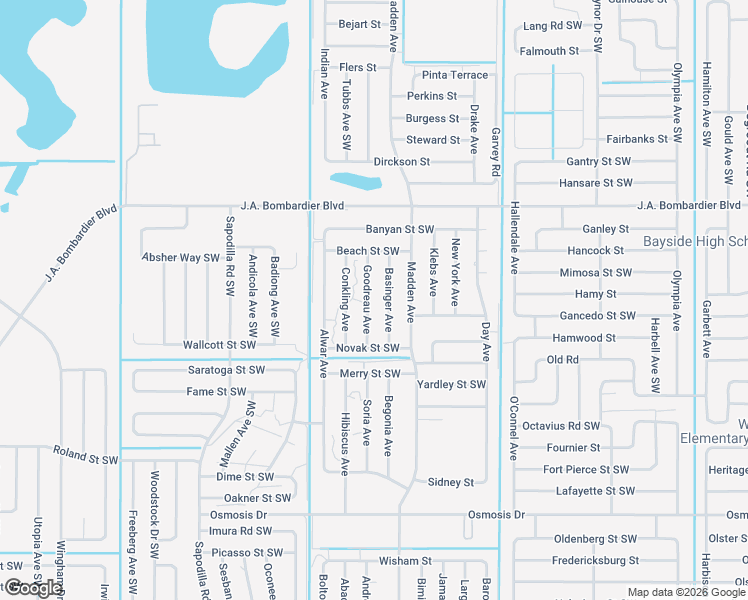 map of restaurants, bars, coffee shops, grocery stores, and more near 1961 Goodreau Avenue in Palm Bay