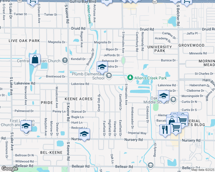 map of restaurants, bars, coffee shops, grocery stores, and more near 1300 Viewtop Drive in Clearwater