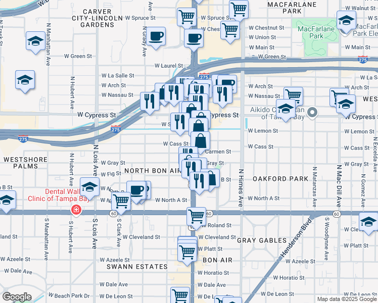 map of restaurants, bars, coffee shops, grocery stores, and more near 602 U.S. 92 in Tampa