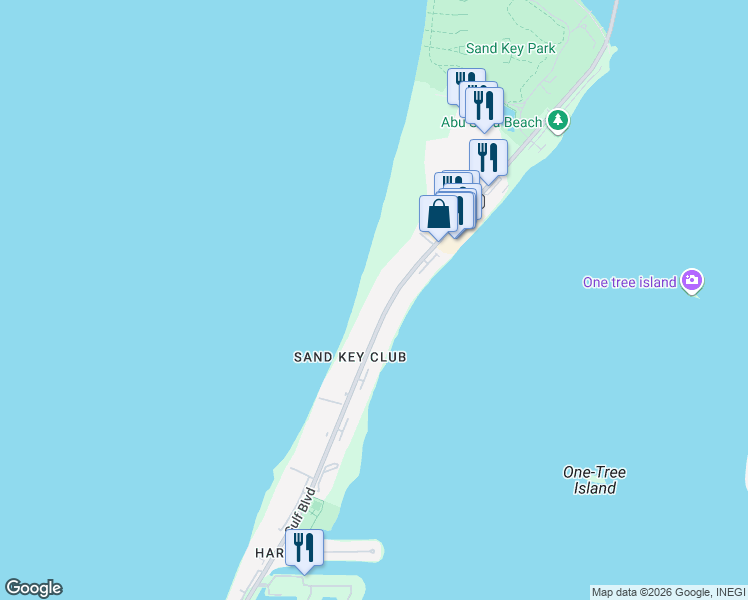 map of restaurants, bars, coffee shops, grocery stores, and more near 1310 Gulf Boulevard in Clearwater