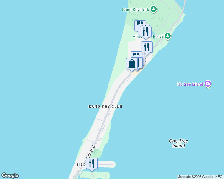 map of restaurants, bars, coffee shops, grocery stores, and more near 1310 Gulf Boulevard in Clearwater
