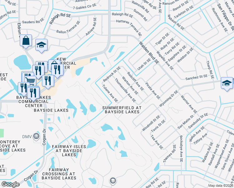 map of restaurants, bars, coffee shops, grocery stores, and more near 1872 Saracen Avenue Southeast in Palm Bay
