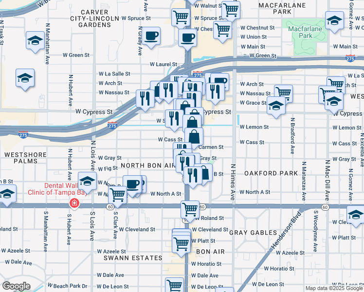 map of restaurants, bars, coffee shops, grocery stores, and more near 602 U.S. 92 in Tampa