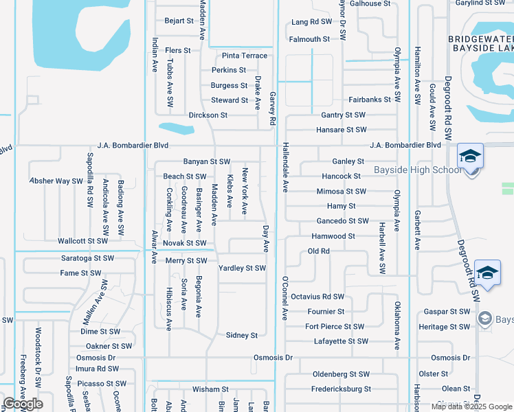map of restaurants, bars, coffee shops, grocery stores, and more near 1970 Day Avenue in Palm Bay