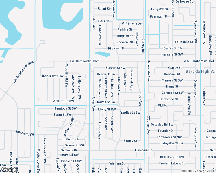 map of restaurants, bars, coffee shops, grocery stores, and more near 1961 Goodreau Avenue in Palm Bay